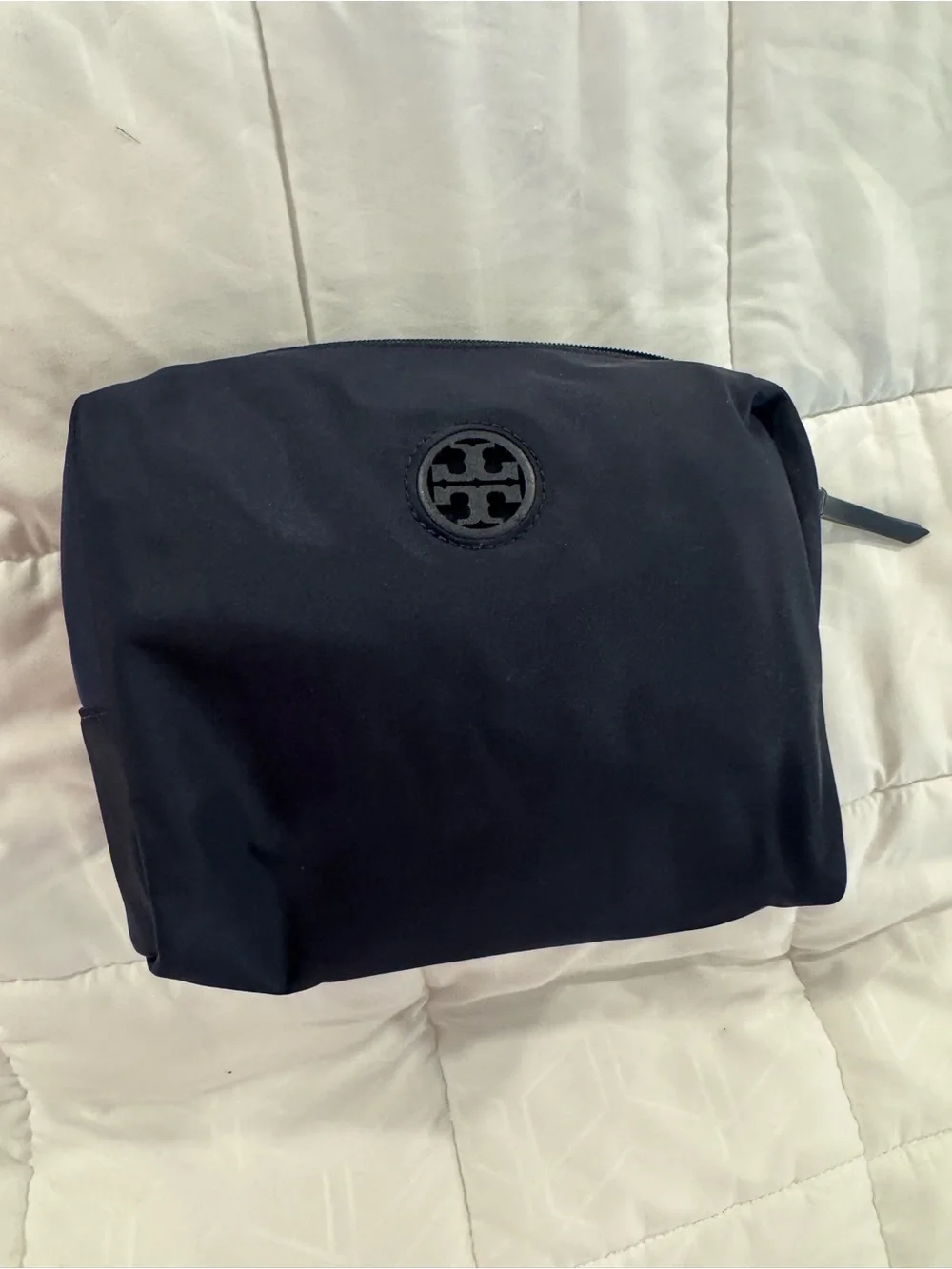 Tory Burch Navy Blue Nylon Toiletry Pouch with Logo